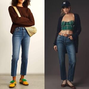NWT RE/DONE 90s High Rise Button Fly Straight Leg Ankle Crop‎ Raw Hem Jeans 25